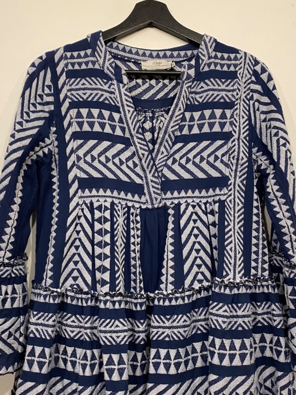 Anthropologie Devotion Twins Ella Tiered Blue Embroidered Mini Dress Size XS - Picture 5 of 7